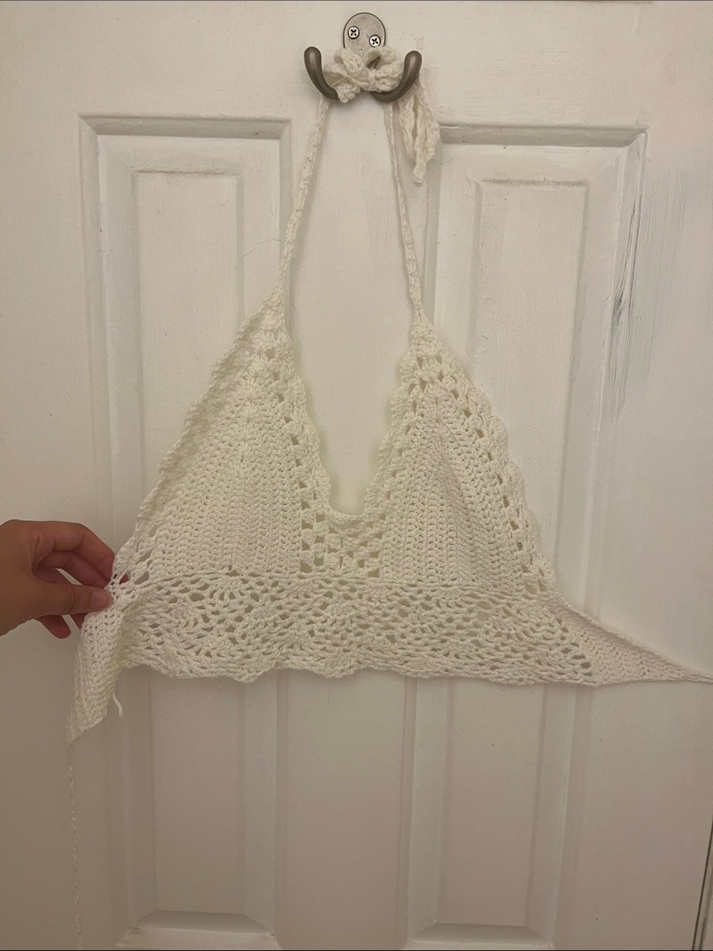 Handmade Crochet Halter Top - Cream/White